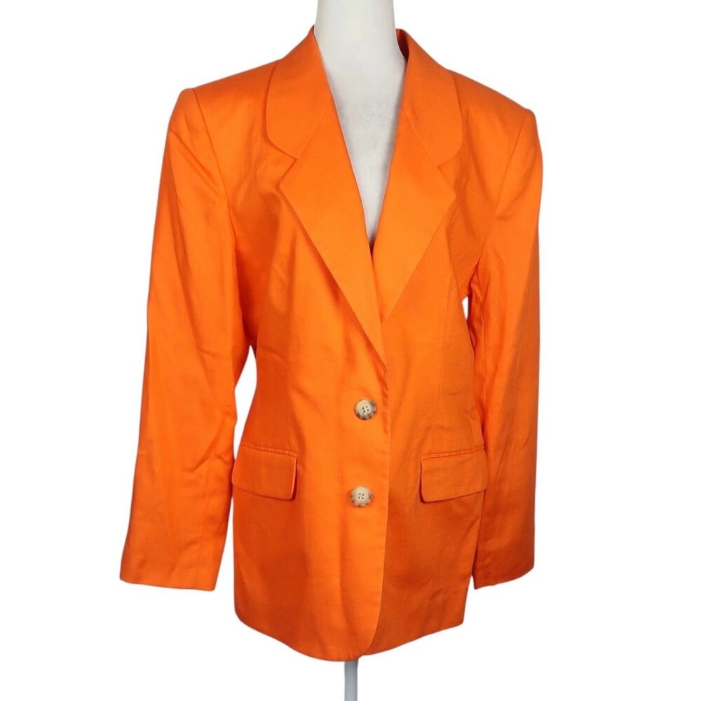 Vintage 80s/90s Talbots Bright Orange Linen Blazer Jacket 10